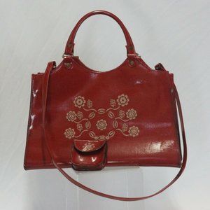 Vintage Dark Red Patent Leather Handbag/Purse With Matching Coin Wallet 14" x 9"